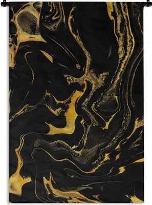 Produktbild von MuchoWow® Wandteppich Wandbehang Muster - Gold - Schwarz 90x135 cm Tapisserie Dekoration Wandtuch - Baumwolle - Wandskulptur