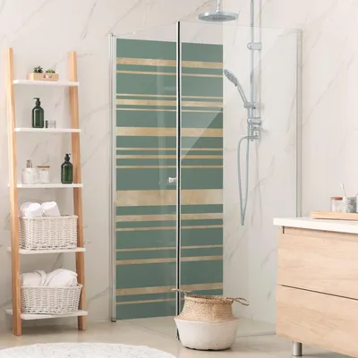 Produktbild von Duschrückwand Muster selbstklebend - 0.61 mm Wandpaneel wasserfest Streifen gold Badrückwand fugenlos Premium matt 110x200 cm