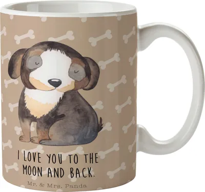 Produktbild von Mr. & Mrs. Panda Kaffeetasse Hund Entspannen - Hundeglück - Geschenk, Liebe, Pott, Sprüche, Kakaotasse, Kaffeebecher, Hundeliebe, Tasse, Süß, Trinkbecher