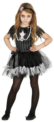 Produktbild von Miss-Skelett-Kostüm für Kinder in Schwarz-Weiß-Rot, Gr. 98-146, Größe:98/104