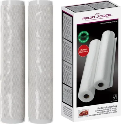 Produktbild von ProfiCook® Vakuumierbeutel | Vakuumierfolie für alle Marken |  2 Rollen à 28cm x 6m | stark & reißfest | für Sous-Vide | 100% dicht | kochfest