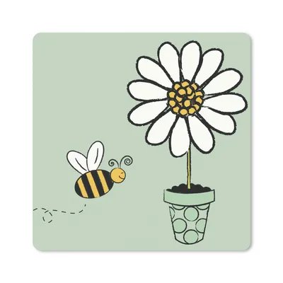 Produktbild von MuchoWow® Mauspad Mousepad Illustration einer Biene, die auf eine weiße Blume zufliegt 20x20 cm - Mousepads - Maus Mat - Pad - Mausunterlage - Desk Mat - Bureauartikeln