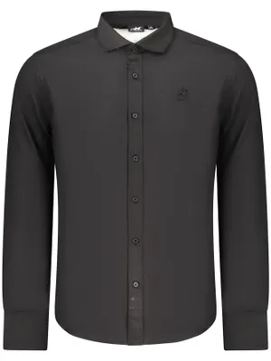 Produktbild von Elegantes Herrenhemd Schwarz mit Stickerei und französischem Kragen