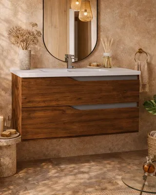 Immagine prodotto di Mobile bagno 80x46 noce tortora opaco Gaia con lavabo in Vetroceramica