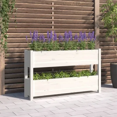 Produktbild von "Rabatt" Pflanzkübel modernem Design - Blumentopf/Pflanzkasten - Weiß 112x25x66 cm Massivholz Kiefer - Beete CC22037