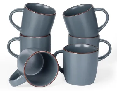 Zdjęcie produktu dla Zestaw 6 ceramicznych filiżanek do kawy, pojemność 12 uncji, kolor antracytowy