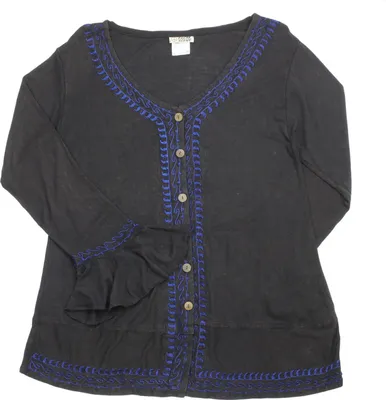 Produktbild von Damen Bluse - Oberteil - Stickerei - 3/4 Ärmel - Boho - schwarz M