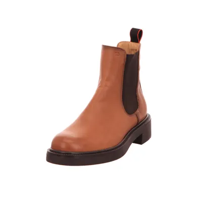 A single brown Chelsea boot is shown against a white background.