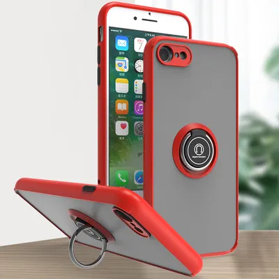 Produktbild von iPhone SE 2022 Hülle, Ring Halter Ständer Matte Transluzent TPU Rahmen Stoßfest Schutzhülle für iPhone SE 2022 / SE 2020 Rot