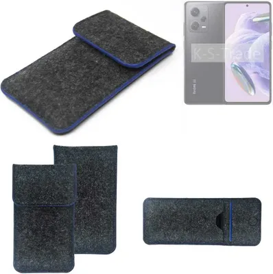 Produktbild von K-S-Trade Handy-Hülle Schutz-Hülle kompatibel mit Xiaomi Redmi Note 12 Pro+ Filztasche Pouch Tasche Case Sleeve Filzhülle dunkelgrau, blauer Rand