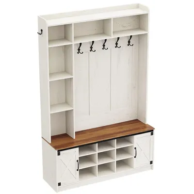 Produktbild von Garderobenständer mit Sitzbank, Garderobe mit LED, Weiß-Braun