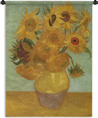Produktbild von MuchoWow® Wandteppich Wandbehang Sonnenblumen - Vincent van Gogh 90x120 cm Tapisserie Dekoration Wandtuch - Wanddeko