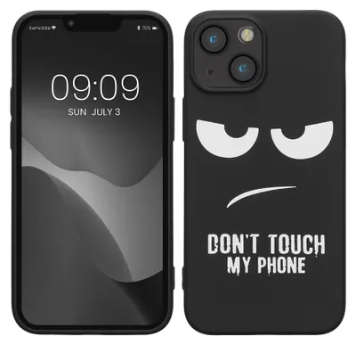 Produktbild von kwmobile Handyhülle für Apple iPhone 13 mini Hülle - flexible TPU Silikon Schutzhülle, Soft Cover Backcover in Don't touch my Phone Weiß Schwarz