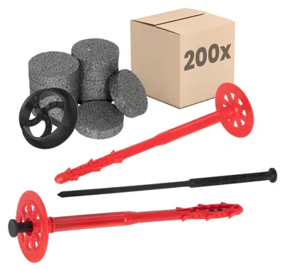 Produktbild von PROTEKTOR Dämmstoffdübel Set Ø10x240mm mit Kunststoffnagel (200 Stück + 200 Rondelle + 1 Fräser) für WDVS und Fassadendämmung, ETA-e Schlagdübel Fassadendübel Tellerdübel
