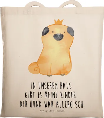 Produktbild von Mr. & Mrs. Panda Beutel Mops Krone - Transparent - Geschenk, Hund, Uni Tasche, Haha, dokumententasche, Sprüche, Shopping, König, Einkaufstasche, Königlich, Tote Bag