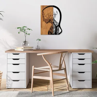 Obrázek produktu pro Wallity, Tree- SKL2395, barva ořech,černá, Ostatní bytové dekorace, 43 x 58 cm, 50% dřevo (tloušťka: 3 cm) / 50% kov