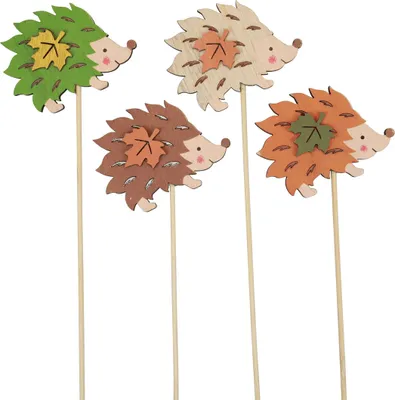 Produktbild von Blumenstecker Holz Igel Herbstdeko Braun Grün 8×6cm 12er Set, 12 Stück