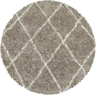 Image de Teppium Tapis Shaggy Rond Beige 80 cm, Motif Losanges, Poils Longs, Doux, Style Scandinave