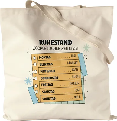 Produktbild von Ruhestand Wöchentlicher Zeitplan Stoffbeutel Jutebeutel Canvas Wochenplan Zeitplan Ruhestand Pension Plan Tagesstruktur Rente