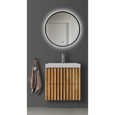 Produktbild von Badmöbel Set 2-teilig 60 cm Waschtisch LED Spiegel Desio-107 in Eiche