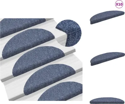 Image de vidaXL Tapis d'escalier autocollant 10 pcs. Bleu 56x17x3 cm aiguilleté - Tapis d'escalier
