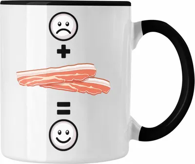 Produktbild von Trendation - Bacon Tasse Geschenk für Bacon-Liebhaber Lustige Geschenkidee :( + Bacon = :) Geburtstag (Schwarz)