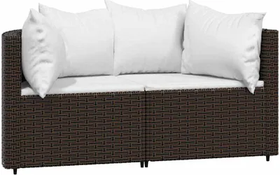Produktbild von vidaXL Garten-Ecksofas mit Kissen 2 Stk. Braun Poly Rattan