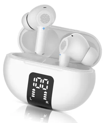 Zdjęcie produktu dla Słuchawki douszne z tłumaczem – słuchawki z funkcją tłumaczenia w czasie rzeczywistym i łącznością Bluetooth; tłumaczenie w ponad 100 językach; czas czuwania ok. 100 godzin