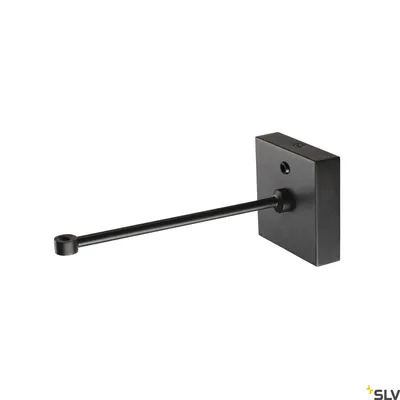 A black metal wall mount bracket with an extending arm, shown against a white background.