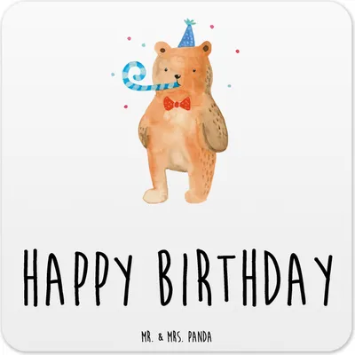 Produktbild von Mr. & Mrs. Panda Untersetzer für Gläser Bär Geburtstag 6er Set - Weiß - Geschenk, Kunststoff, Tischuntersetzer, Glas-Untersetzer, Alles Gute, Happy Birthday, Teddy
