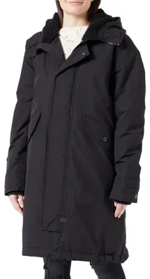 Productafbeelding van G-Star RAW dames parka met capuchon en wijde, getailleerde zoom, zwart (donkerzwart D24235-D419-6484), maat XS