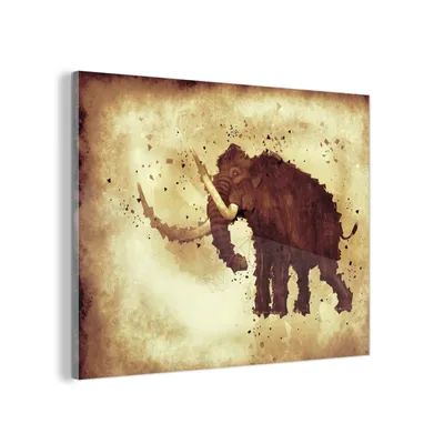 Obrázek produktu pro MuchoWow® Obrazy na skle - Nástěnné obrazy - Fotografie na skle Starožitná ilustrace mamuta 40x30cm Nástěnná dekorace ze skla - akrylová malba na sklo -