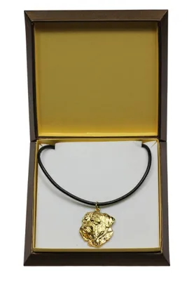 Produktbild von Bordeauxdogge, Dogue de Bordeaux II - Hundehalsband in Geschenkbox, vergoldeter Anhänger für Hundefans, auffälliger Schmuck von Art-Dog