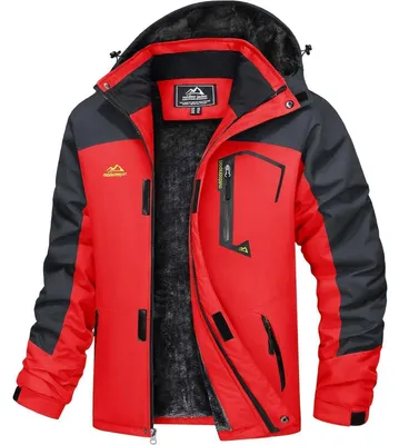 Productafbeelding van Winterjas voor heren, waterdicht, winddicht, warm, met fleecevoering, kleur: rood