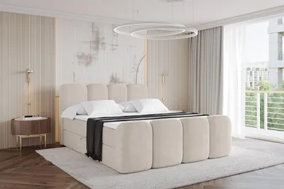 Produktbild von ALTDECOR Boxspringbett mit Fußteil - H3 Matratze und Topper - NINA-Z - 180x200 - Beige - Doppelbett, Boxbett, Polsterbett mit Bettkasten mit Stauraum und Kopftei