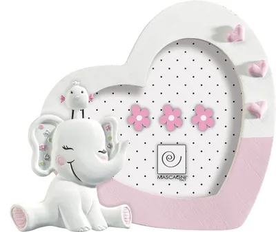 Produktbild von MASCAGNI A725 Babyrahmen Elephant 10x10 cm Holzrahmen Herzform mit Aufsteller