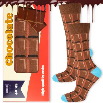 Produktbild von Socken - Ideal für ein Geschenk - Tafel Schokolade Motiv von SOXO - Herren - Baumwolle - Lustige und bunte - Größe: 40–45