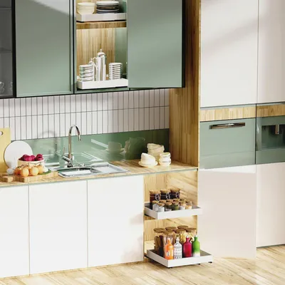 Produktbild von Teleskopschublade - Ausziehbarer Schrank Organizer Mit 3 Schienen - Kein Bohren - Verstellbare Breite (32-48cm) - Schrank Schubladen Ausziehbar für Küche, Speisekammer, Bad (Weiß, 2 Stück)