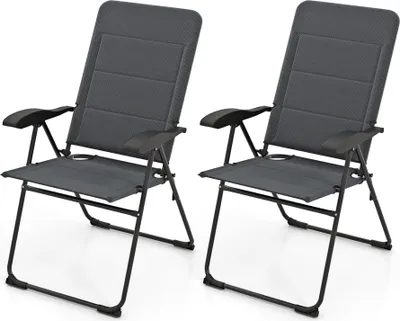 Produktbild von KOMFOTTEU 2er Set Gartenstühle, Klappstühle mit Verstellbarer Rückenlehne, Campingstuhl aus Stoff und Metall, Balkonstühle klappbar für Pool, Veranda, Hof (Grau)