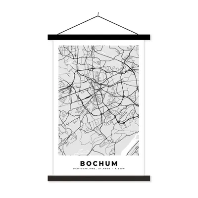 Produktbild von MuchoWow® Textilposter Deutschland - Stadtplan - Bochum - Karte 40x60 cm mit schwarzem Rahmen - Wanddekorationen