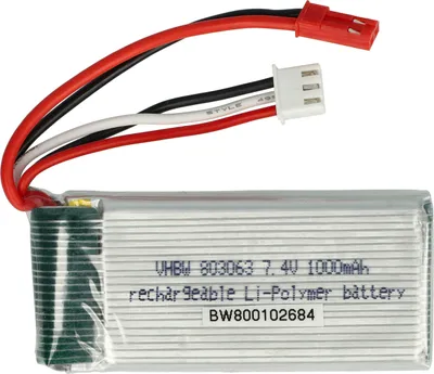 Produktbild von vhbw Akku kompatibel mit JST-SYP-2P Stecker für Modellbau (1000mAh, 7,4V, Li-Polymer)
