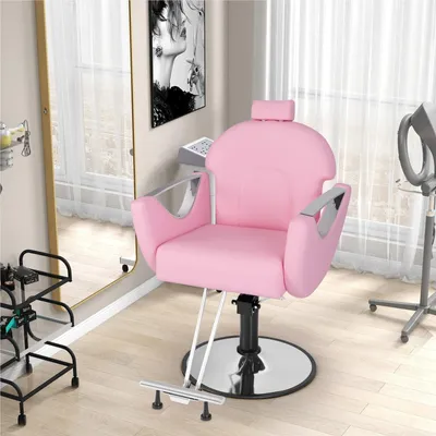 Obrázek produktu pro Nastavitelná barberka – kadeřnické křeslo – kosmetické křeslo – salonní křeslo – křeslo pro tetování – otočné o 360° – hydraulicky nastavitelné – maximální nosnost 150 kg – růžová barva