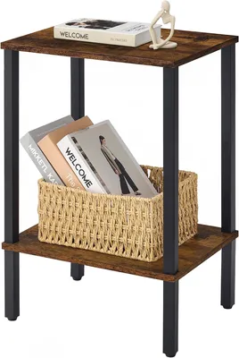 Productafbeelding van Smal bijzettafeltje met twee open planken in bruin en zwart, 38 x 29 x 54,5 cm