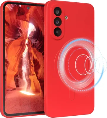 Produktbild von EAZY CASE - Silikonhülle magnetisch für Samsung Galaxy A56, Hülle Silikon, weich stoßfeste Magnet Handyhülle, Schutzhülle mit Kameraschutz, TPU Bumper in Rot