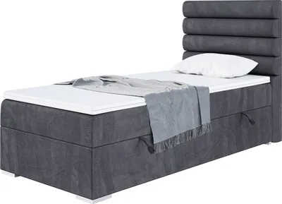 Produktbild von MEBLINI Boxspringbett mit Bettkasten - Gepolstert Einzelbett mit Matratze und Topper - Polsterbett mit Stauraum - Bett mit Kopfteil - Stauraumbett - KARIM - 80x200 Rechts  - H3/Dunkelgrau Samt