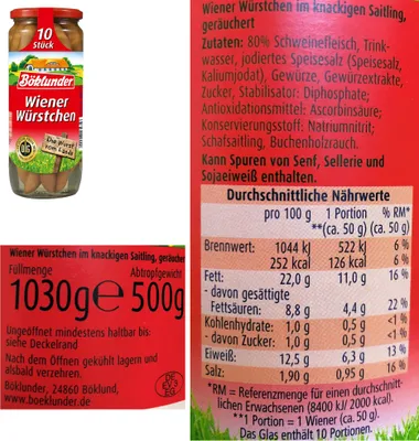 Produktbild von Böklunder Wiener Würstchen PARTYPACK (3x500g Glas) = 30 Würstchen mit usy Wurstzange