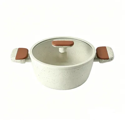 Image de Casserole en céramique antiadhésive, 20 cm, couleur crème, compatible avec les plaques à induction, sans PTFE, PFOA et PFAS