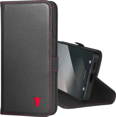 Image de TORRO Galaxy S25+ Housse en cuir (avec fonction de support) - Noir avec détail rouge