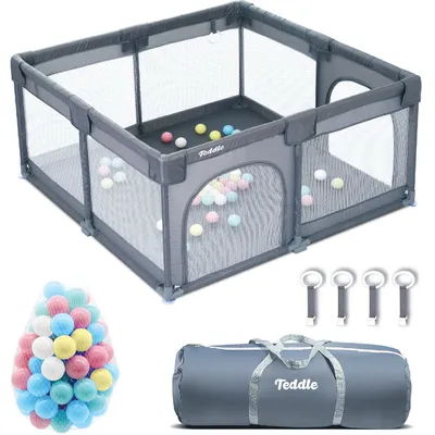 Produktbild von Teddle Laufstall Baby - Laufgitter Baby mit 50x Spielbälle - 120 x 120 cm – Playpen für Innen und Draußen – Grau