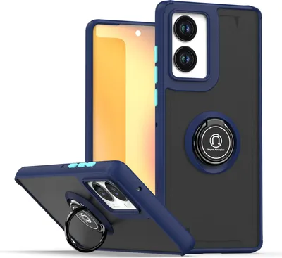 Image de Etui pour Motorola Edge (2024) 5G étui en TPU translucide mat avec porte-anneau et support Bleu foncé